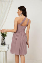 Numbersea Damen Chiffon Kurzes Ein-Schulter Brautjungfernkleid Festliche Kleider für Feier Heimkehr 2804