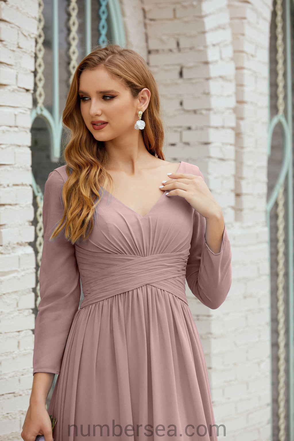 Abito da damigella Numbersea in chiffon, abito formale per festa, abito da sera 28016