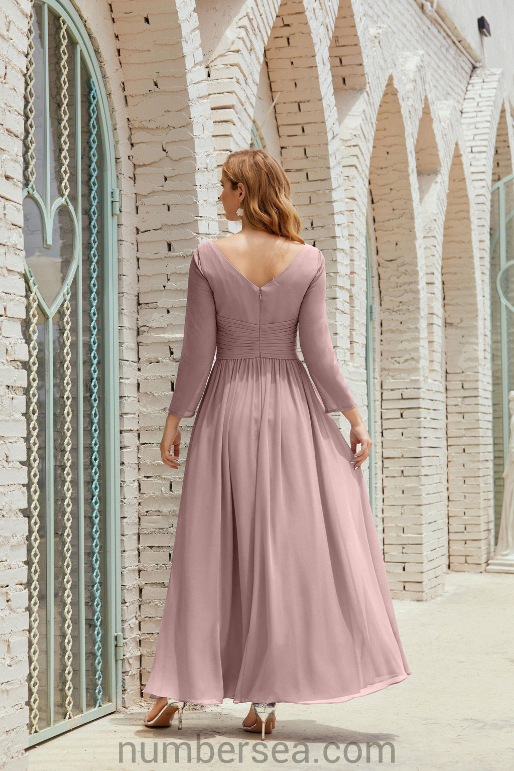 Abito da damigella Numbersea in chiffon, abito formale per festa, abito da sera 28016