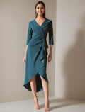 Mother Of The Bride Gown V Neck A Line Sleeves Three Quarter Asymmetric Ruffle