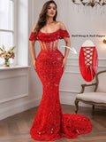 Mermaid Off Shoulder Sequin Prom Dress With Cutout Bodice