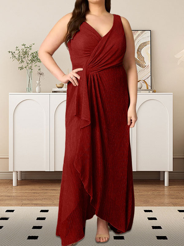 A-Linien-Kleid mit V-Ausschnitt und gerüschtem Metallic-Netzstoff