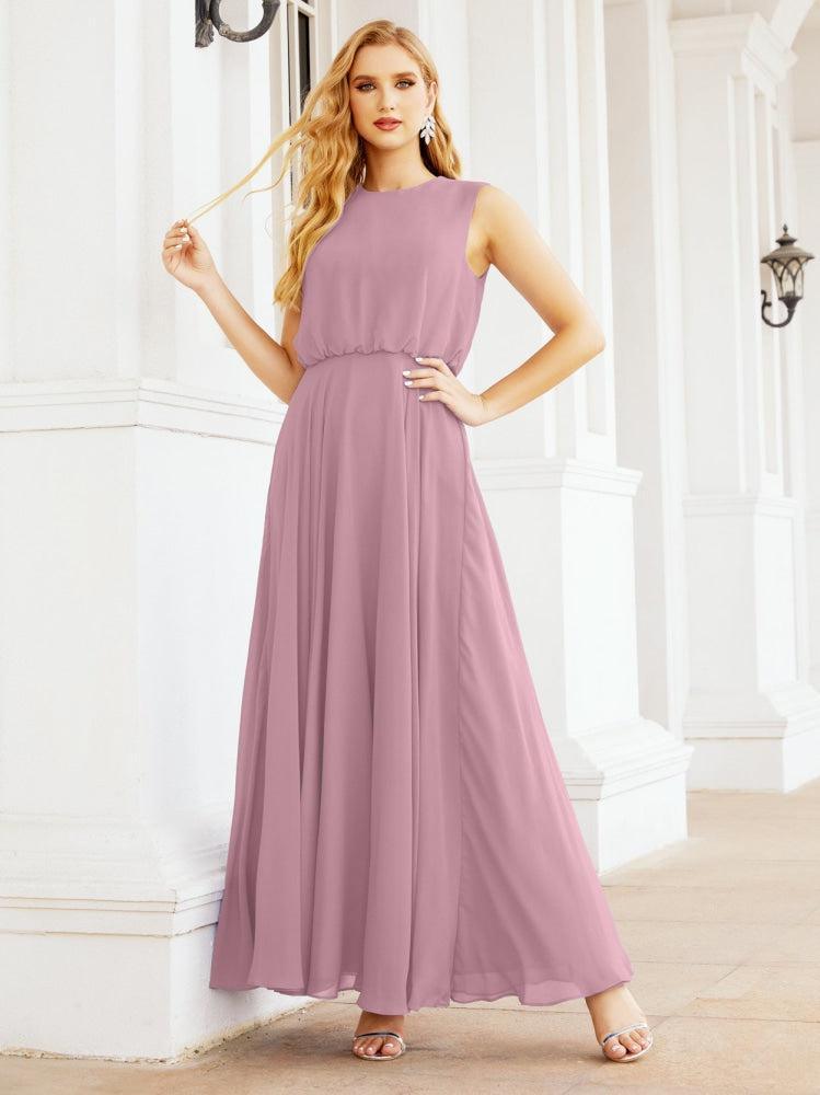 Vestido de Dama de Honra Sem Mangas Longo Linha A para Baile de Gala e Noites Formais 28025
