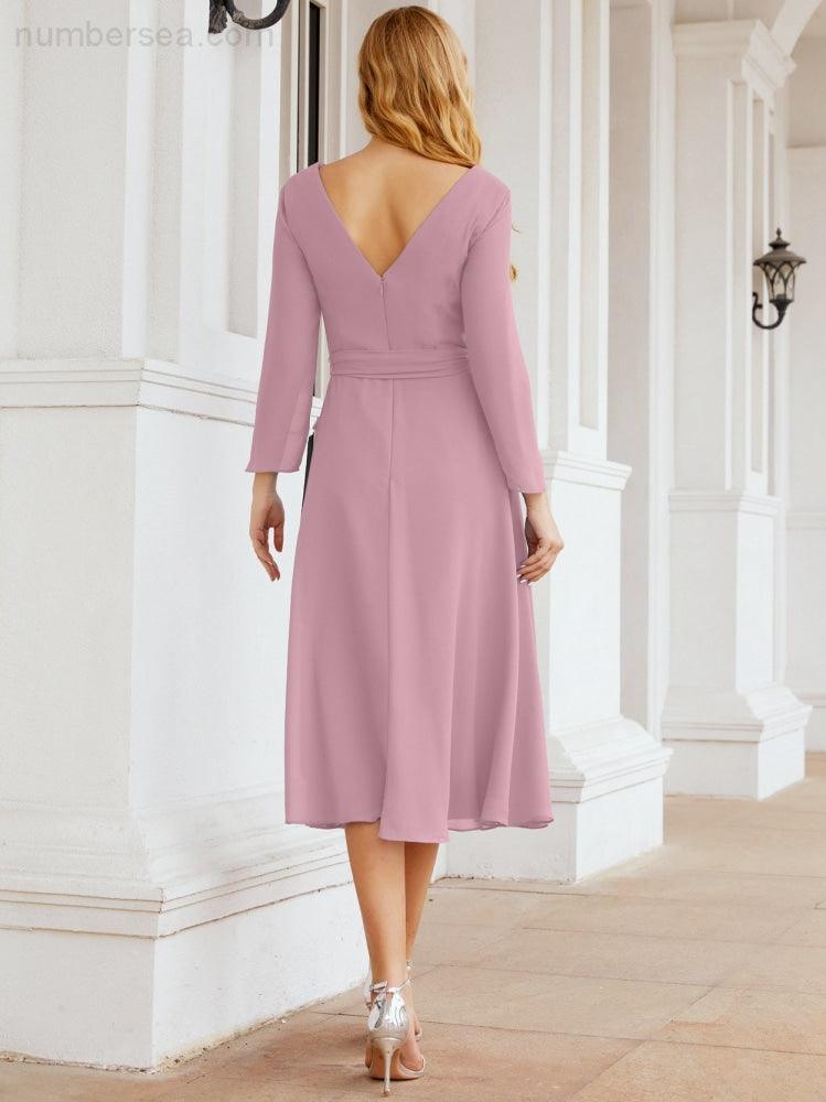 Bridesmaid Dress V-Back Waist Belt Mother of the Bride Wedding Guest SY28031