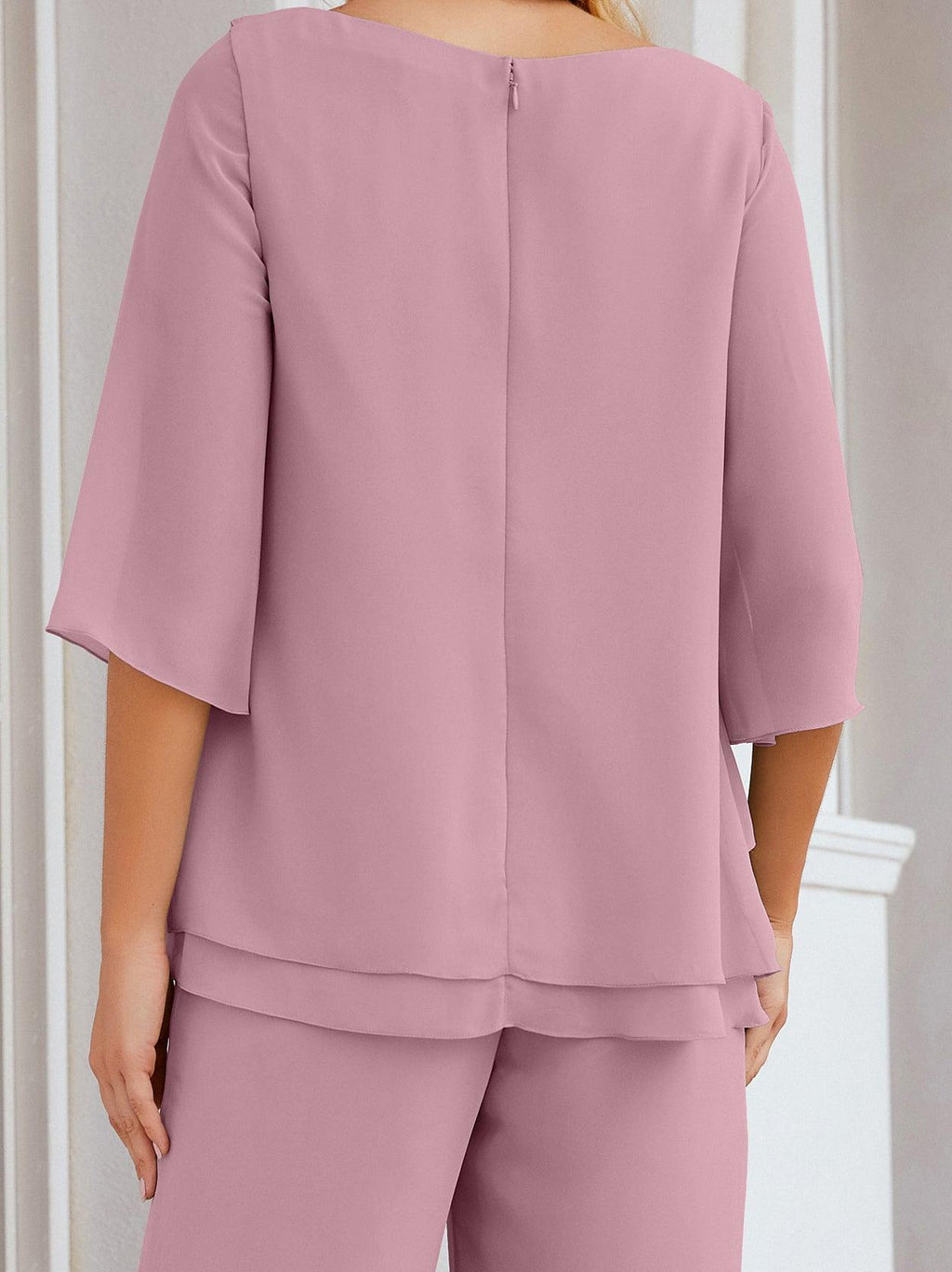 Robe de mariée élégante pour la mère de la mariée en deux pièces, tailleur pantalon grande taille à volants superposés, peignoir argenté 28064