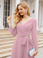 Bridesmaid Dress V-Back Waist Belt Mother of the Bride Wedding Guest SY28031