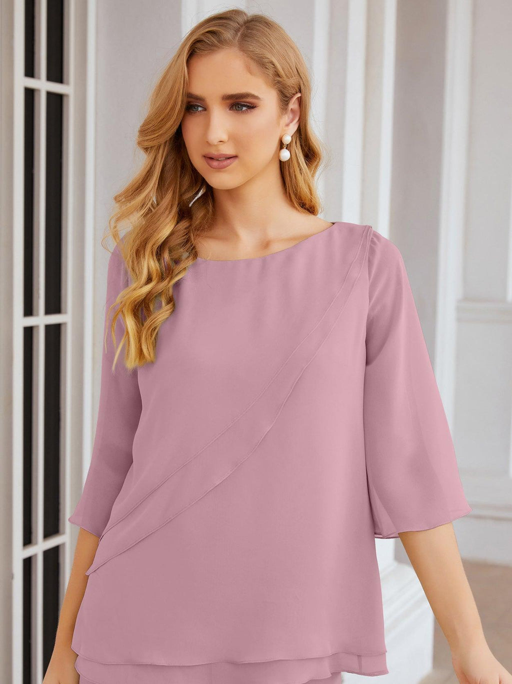 Robe de mariée élégante pour la mère de la mariée en deux pièces, tailleur pantalon grande taille à volants superposés, peignoir argenté 28064