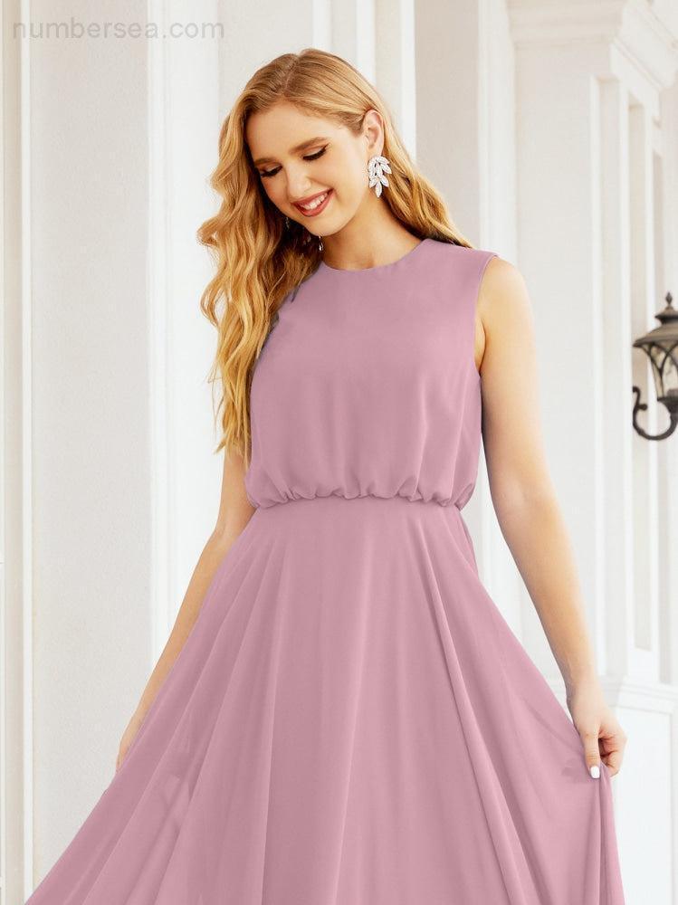 Vestido de Dama de Honra Sem Mangas Longo Linha A para Baile de Gala e Noites Formais 28025