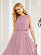 Vestido de Dama de Honra Sem Mangas Longo Linha A para Baile de Gala e Noites Formais 28025