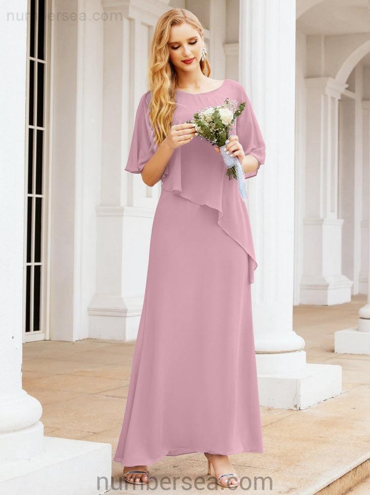Robe de soirée formelle longue pour mère de la mariée avec cape à volants 28026