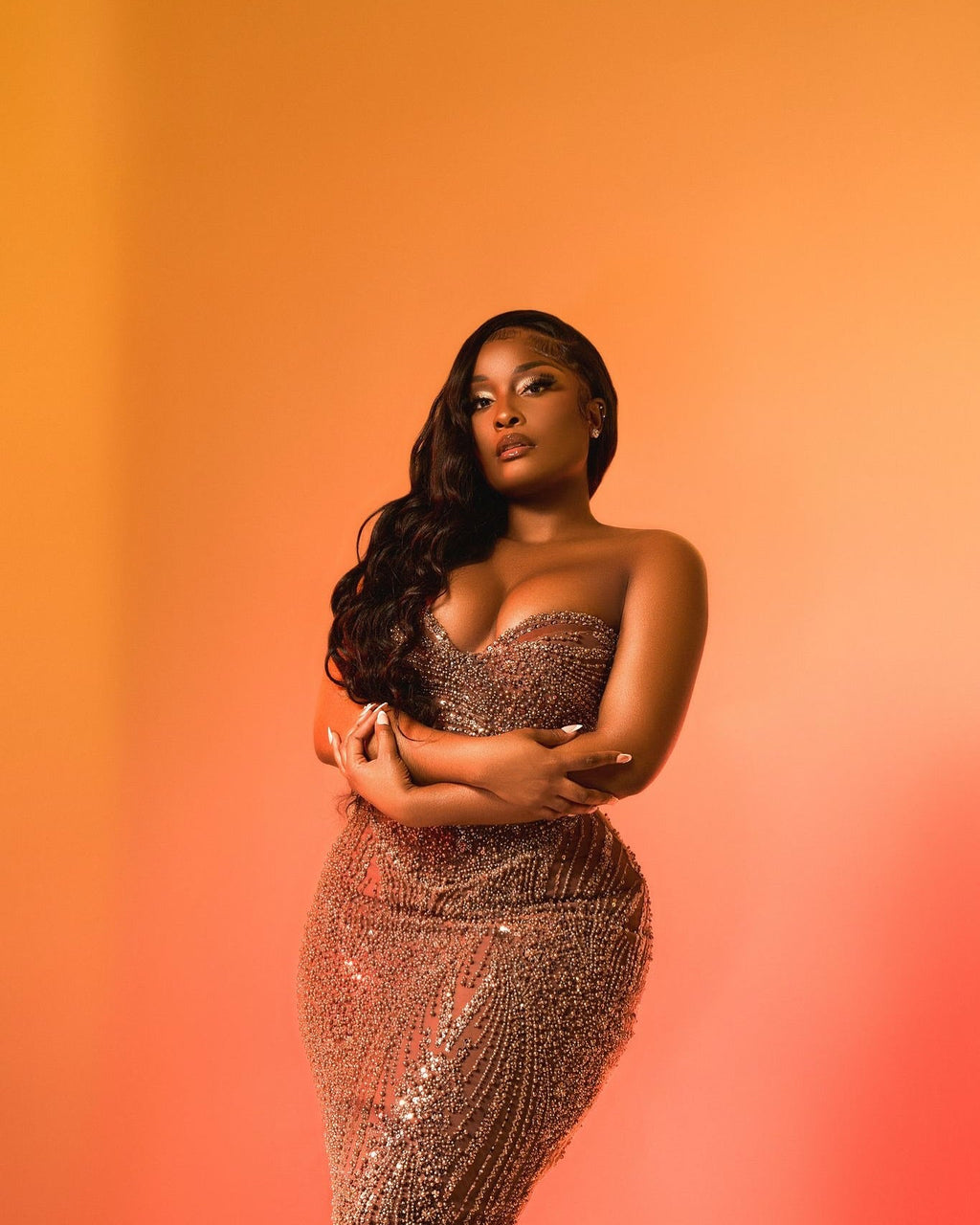 Rose Gold Radiance Hand Beaded Mermaid Evening Gown With Sweetheart Neckline