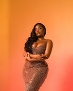 Rose Gold Radiance Hand Beaded Mermaid Evening Gown With Sweetheart Neckline