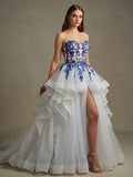Ball Gown Prom Dress With V Neck Off The Shoulder Sweep Train Tulle