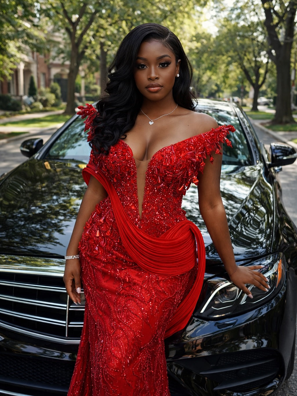 Scarlet Empress 3D Sculptural Beaded Mermaid Gown In Power Red