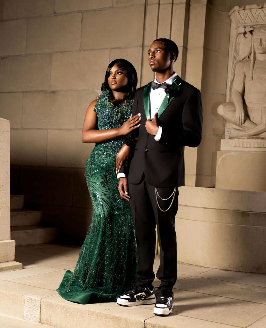 Emerald Green One Shoulder Sequin Beaded Mermaid Prom Dress