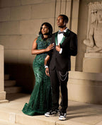 Emerald Green One Shoulder Sequin Beaded Mermaid Prom Dress