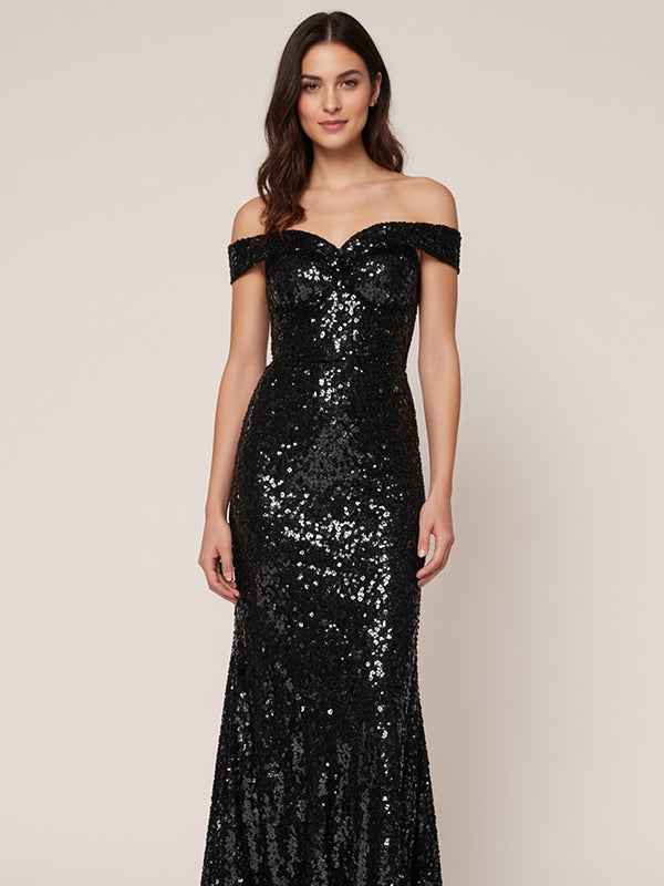 Black Sequin Off Shoulder Mermaid Evening Gown For Formal Events