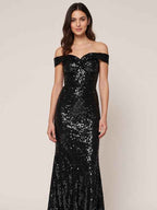 Black Sequin Off Shoulder Mermaid Evening Gown For Formal Events