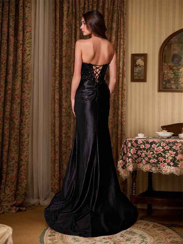 Black Sheath Long Prom Dress With Sweetheart Neckline And Slit