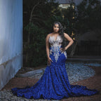 Sapphire Stellaris Mermaid Gown Royal Blue Sequin Illusion Prom Dress