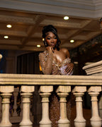 2026 Golden Hour Beaded Prom Dress Opulent Nude Gold Sequin Gown One Shoulder