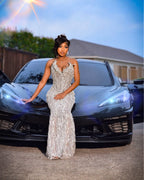 Diamond Dream 2026 Silver Crystal Pearl Beaded Mermaid Gown Sweetheart Neckline
