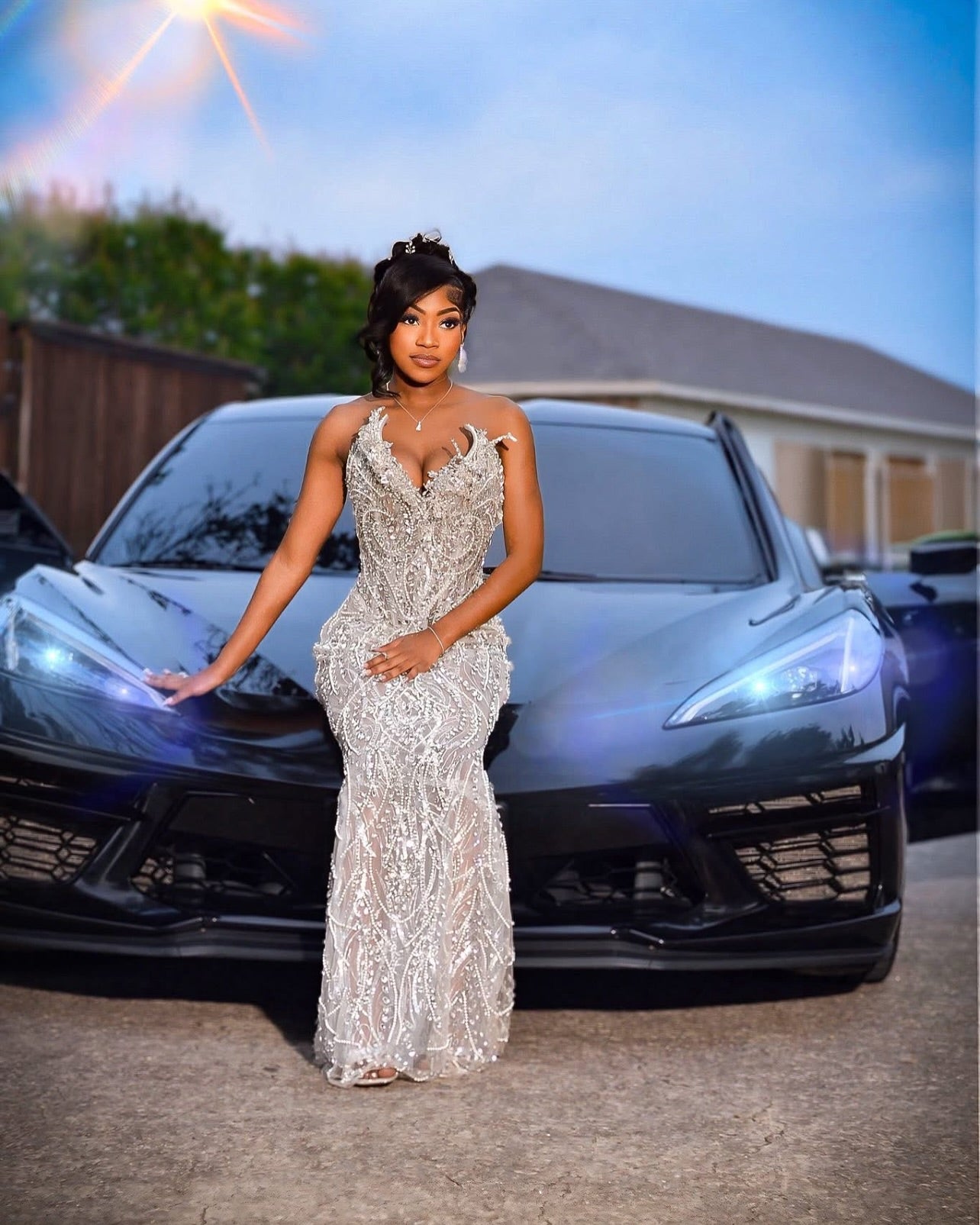 Diamond Dream 2026 Silver Crystal Pearl Beaded Mermaid Gown Sweetheart Neckline