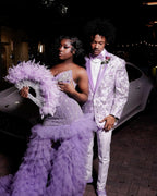 Lavender Purple Crystal Mermaid Gown Sweetheart Neckline And Feather Sleeves