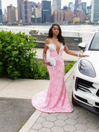 Blush Pink Off Shoulder Beaded Mermaid Gown With Appliques Cathedral Train