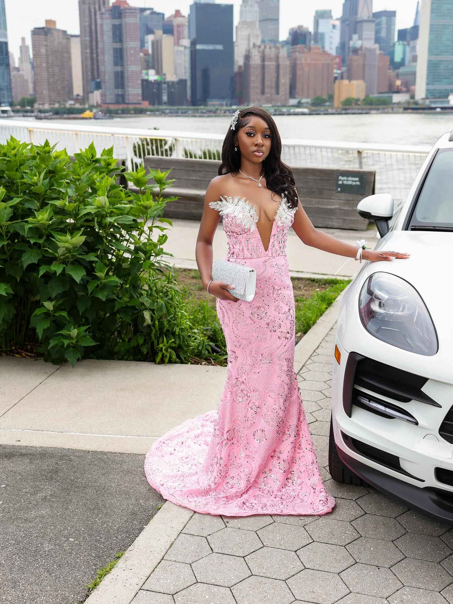 Blush Pink Off Shoulder Beaded Mermaid Gown With Appliques Cathedral Train
