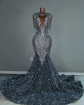 Midnight Starlight 2026 Silver Black Crystal Fringe Mermaid Gown Plunging V Neck