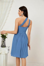 Numbersea Damen Chiffon Kurzes Ein-Schulter Brautjungfernkleid Festliche Kleider für Feier Heimkehr 2804