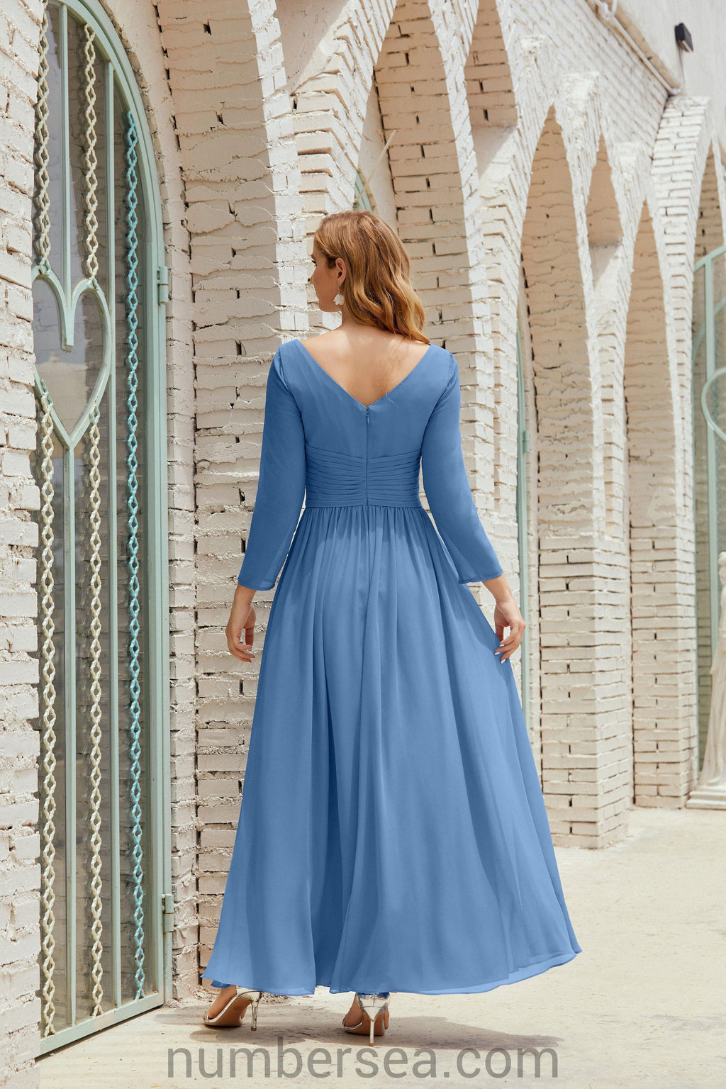 Abito da damigella Numbersea in chiffon, abito formale per festa, abito da sera 28016
