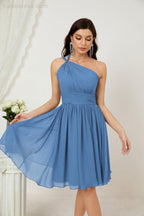 Numbersea Damen Chiffon Kurzes Ein-Schulter Brautjungfernkleid Festliche Kleider für Feier Heimkehr 2804