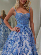 Royal Blue Baroque Lace Corset Prom Dress Long With Beadwork