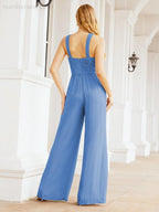 Tuta da sera elegante Numbersea con scollo incrociato, abito lungo per damigella, pantaloni a zampa d'elefante 28033