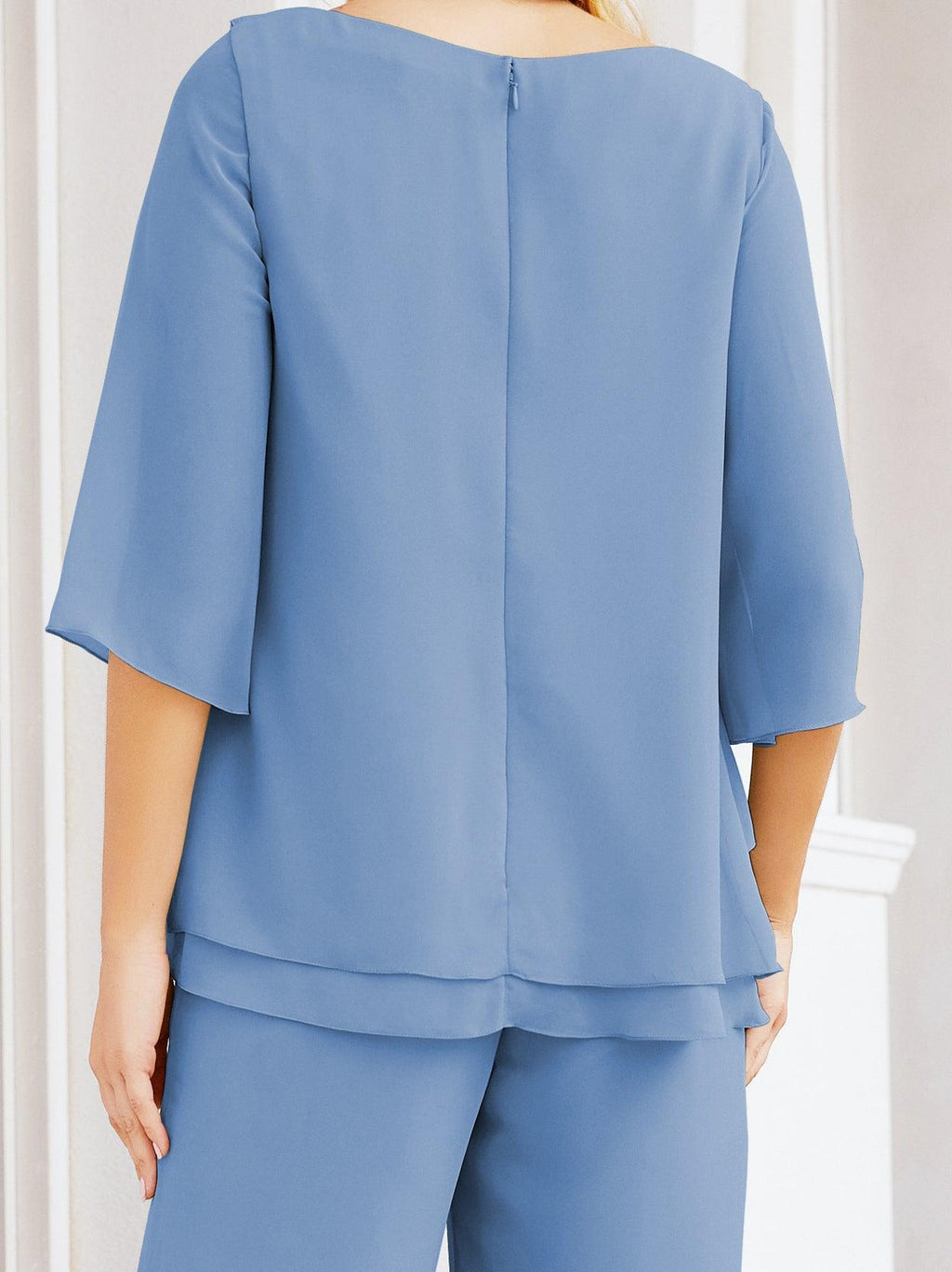 Robe de mariée élégante pour la mère de la mariée en deux pièces, tailleur pantalon grande taille à volants superposés, peignoir argenté 28064