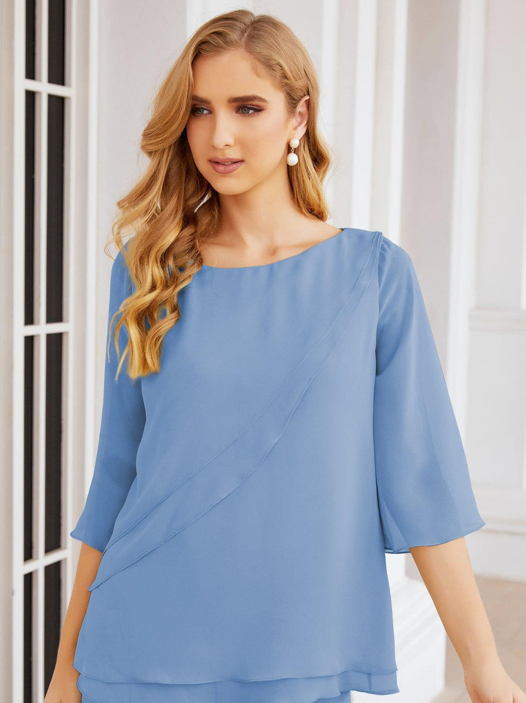 Robe de mariée élégante pour la mère de la mariée en deux pièces, tailleur pantalon grande taille à volants superposés, peignoir argenté 28064