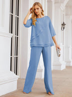 Robe de mariée élégante pour la mère de la mariée en deux pièces, tailleur pantalon grande taille à volants superposés, peignoir argenté 28064