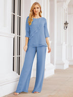 Robe de mariée élégante pour la mère de la mariée en deux pièces, tailleur pantalon grande taille à volants superposés, peignoir argenté 28064