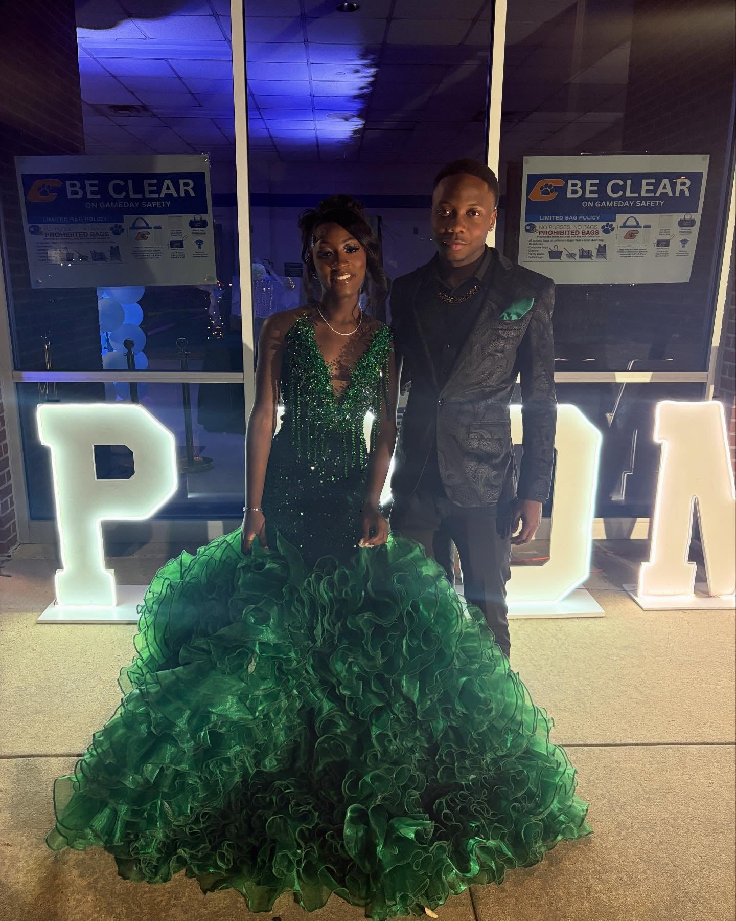 Emerald Forest Royale Sequin Mermaid Gown With Corset Back Cloud Ruffle Train