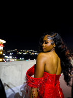 Red Off Shoulder Sequin Beaded Mermaid Prom Dress With Crystal Fringe