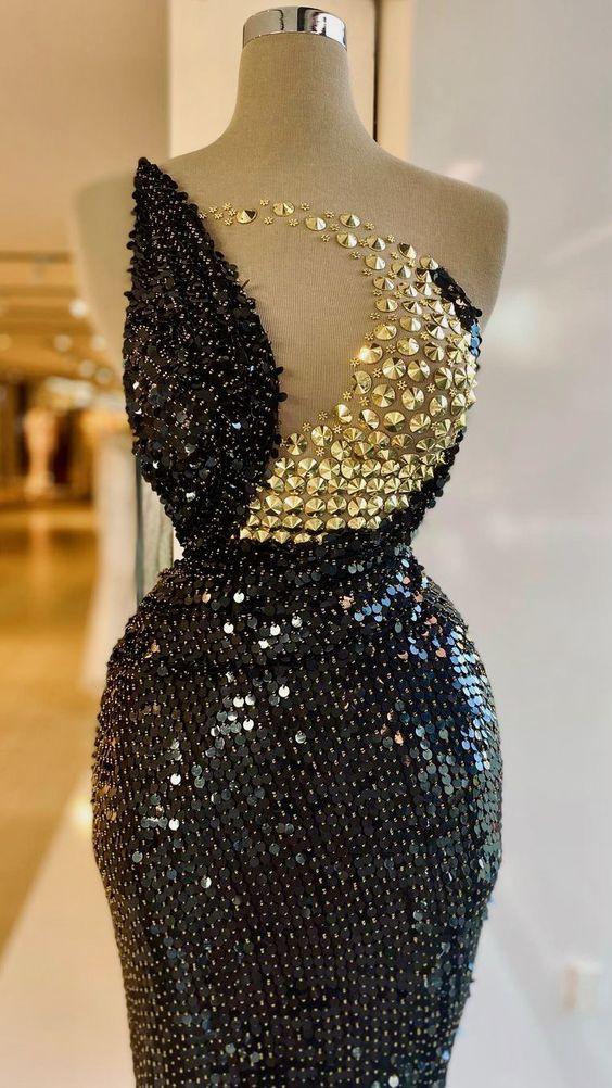 Vestido de Noite Glamouroso com Lantejoulas Pretas Vestido Formal Sedutor Y731