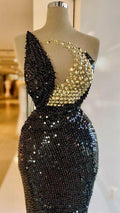 Vestido de Noite Glamouroso com Lantejoulas Pretas Vestido Formal Sedutor Y731