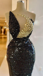 Vestido de Noite Glamouroso com Lantejoulas Pretas Vestido Formal Sedutor Y731