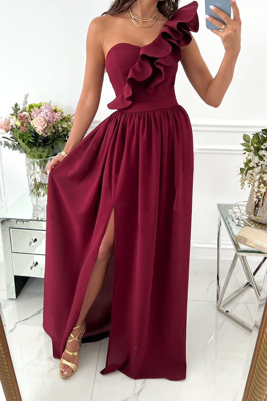 Darling Muse – Party-Maxikleid mit Rüschen und One-Shoulder-Träger 
