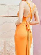 Women's Summer Sexy Slim Fit Cocktail Evening Dress with High Elasticity and Lace-Up Back