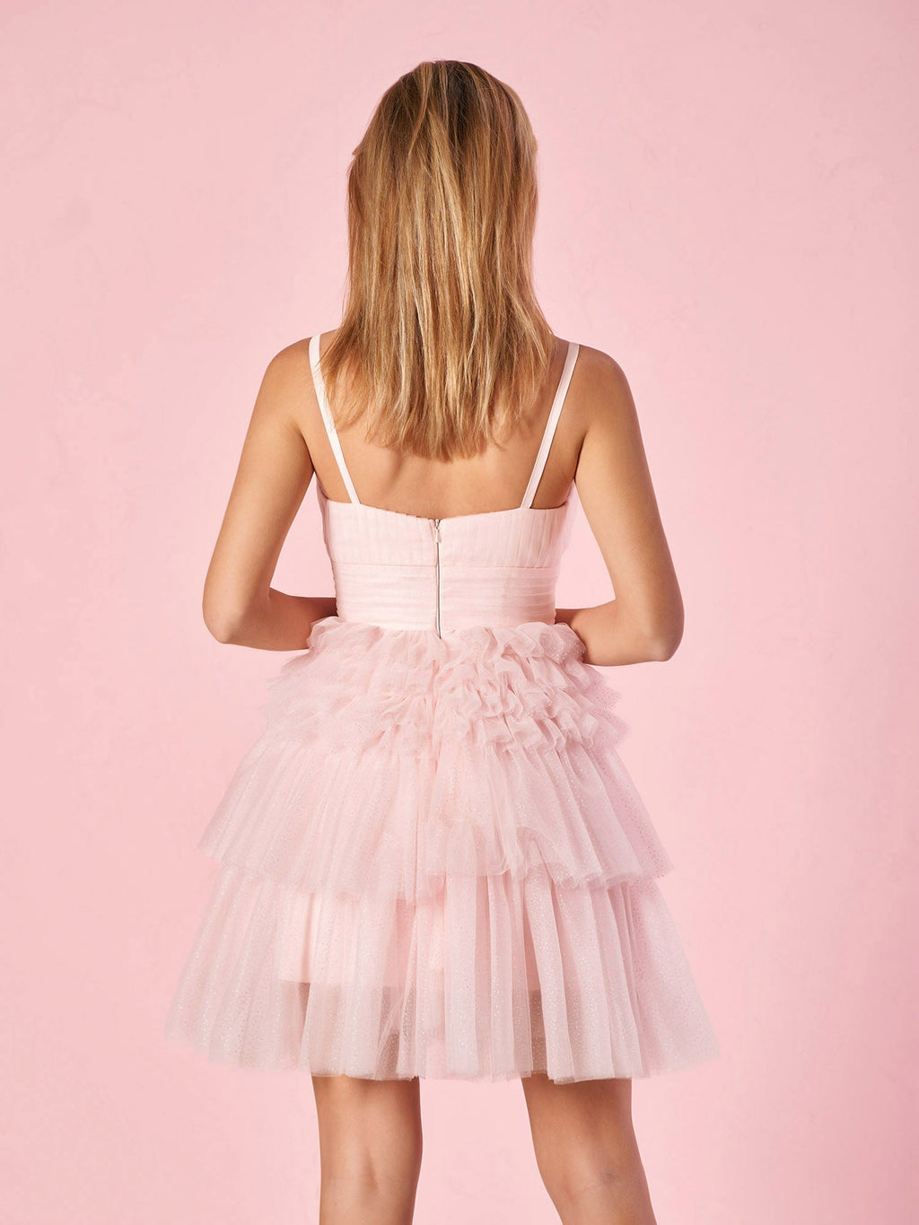 A-Line Deep V Neck Tiered Short Homecoming Dress