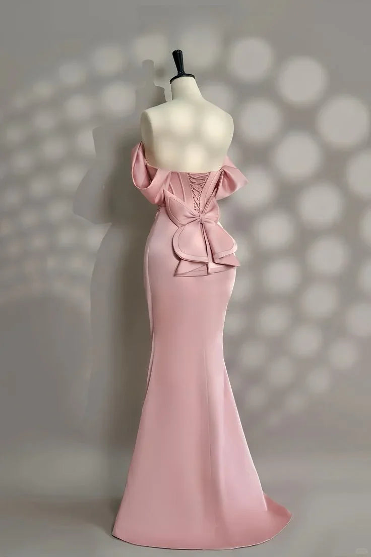 Abito da sera rosa carino sirena con perline di perla, scollo a barca, abito da ballo Y7604