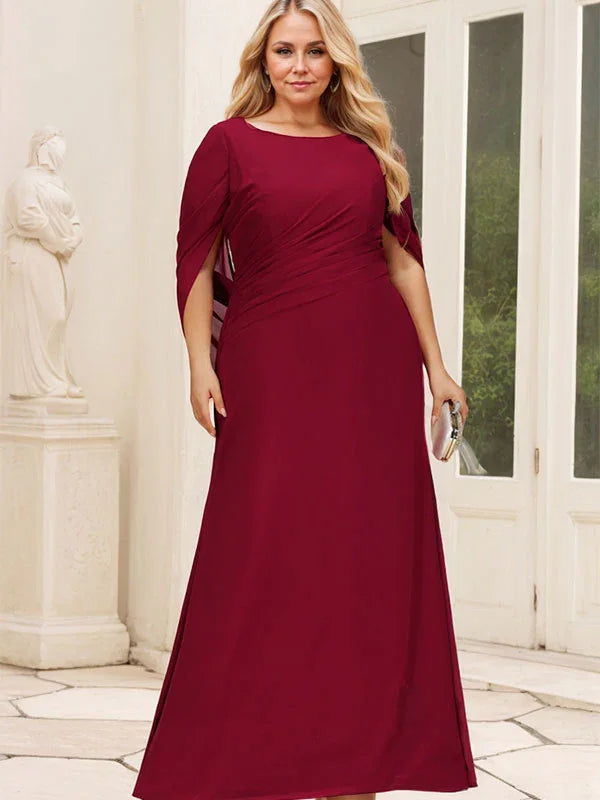 Trompeten-/Meerjungfrauen-Bootsausschnitt bodenlanges Chiffonkleid für die Brautmutter mit Faltenwurf